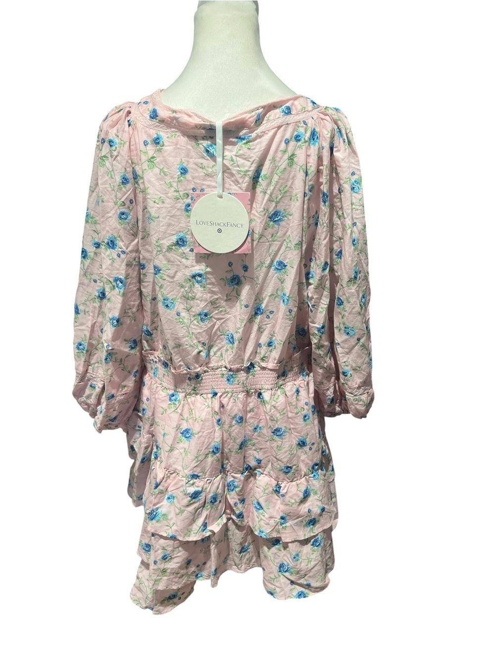 LoveShackFancy NWT 2XL Pink Blue Floral Prairie Cottagecore Dress Lace Trim - Picture 7 of 13